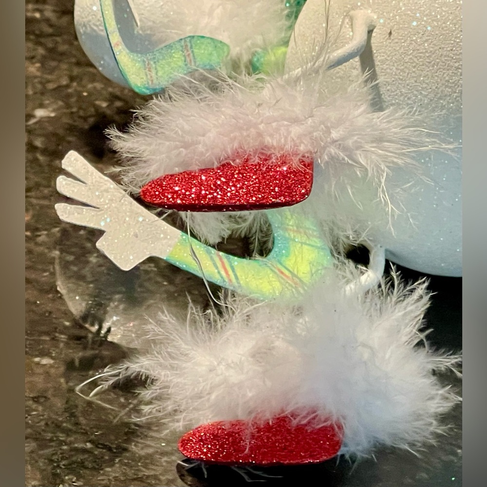 Pier 1 White Glitter Reindeer with Santa Hat & Boots Green Scarf Christmas decor - Picture 5 of 11